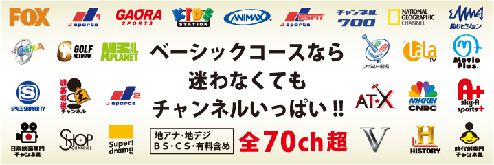 どのチャンネルが見たい？ベーシックコースなら迷わなくてもチャンネルがいっぱい!! 全70ch超